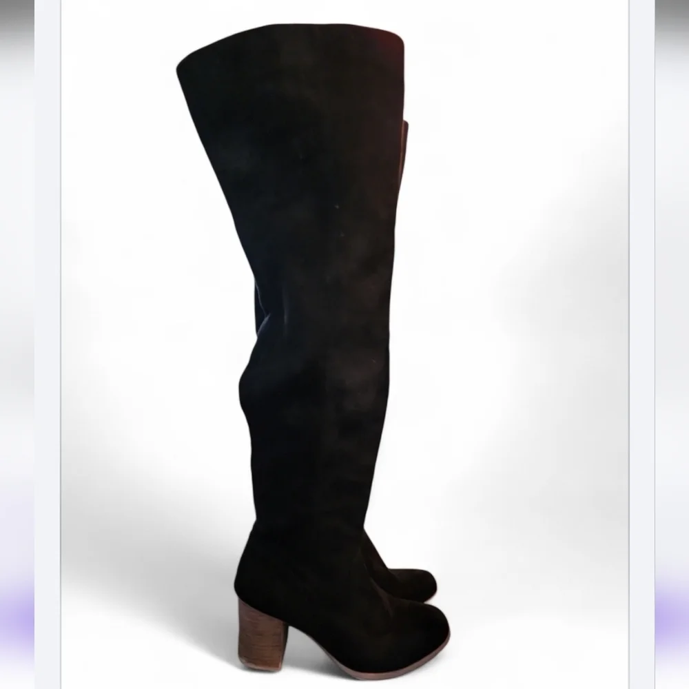 Altar'd State Over The Knee Boots Black Faux Suede Pull On Inside Zipper Size 7